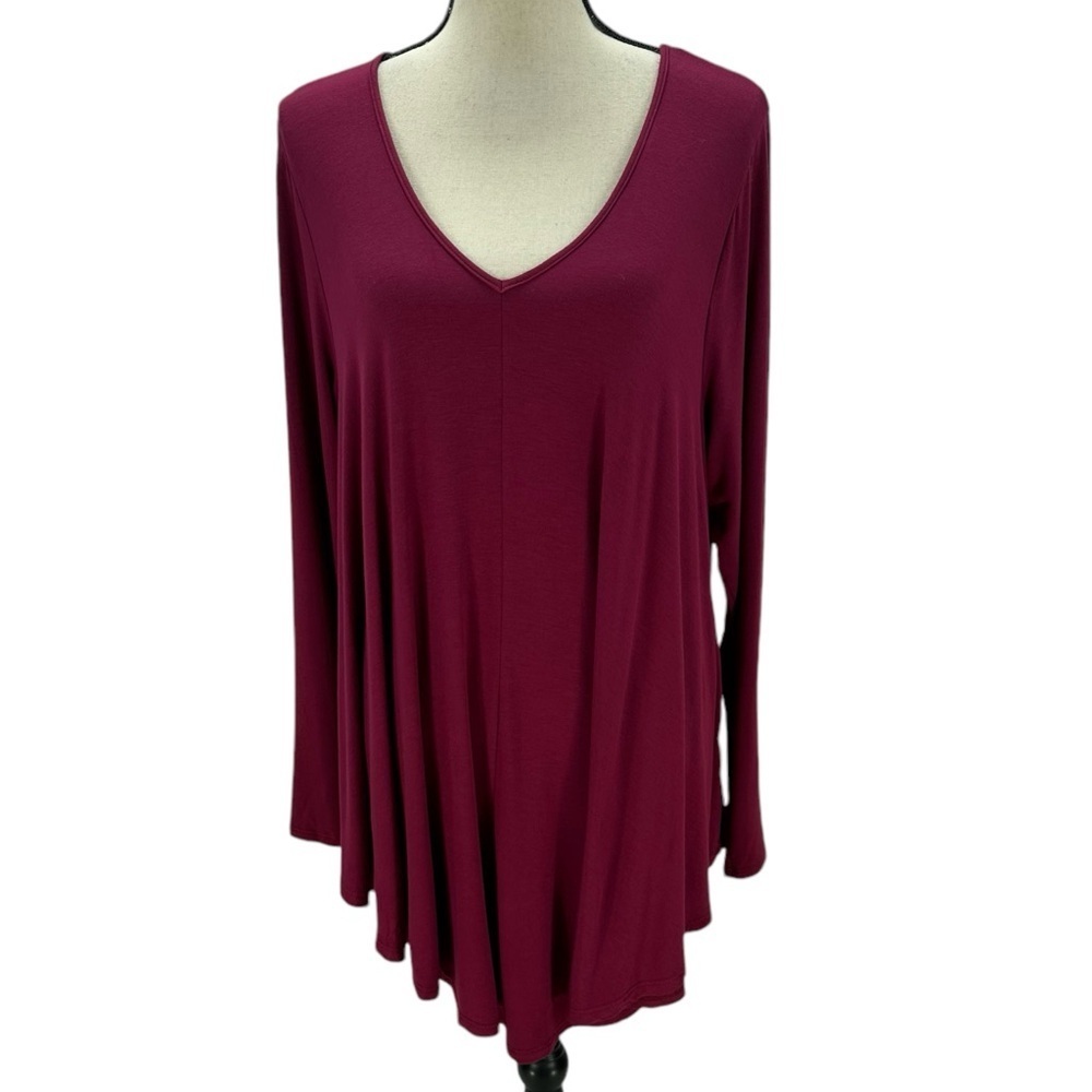 Soprano Long Sleeve V-Neck Tunic Top - Red / Maroon - size 2X